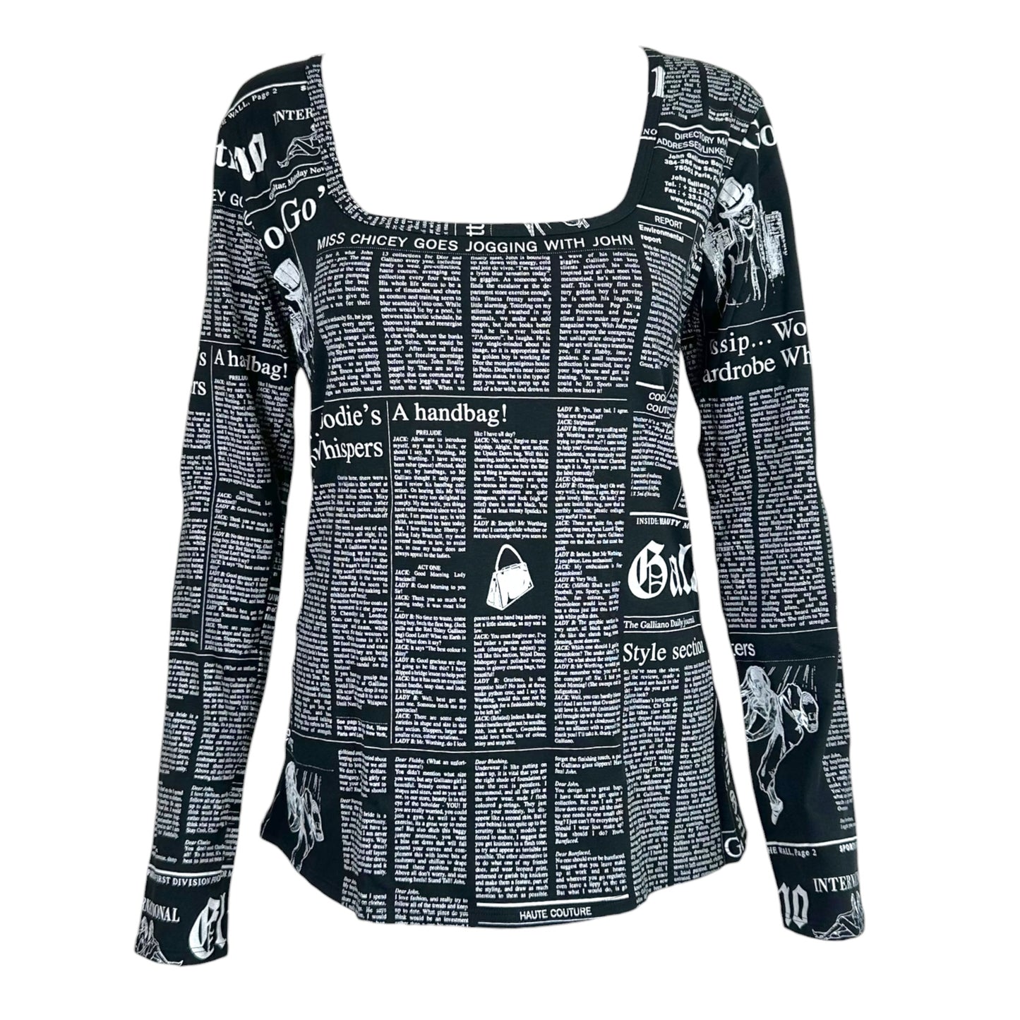 John Galliano Black & White Gazette Newsprint Longsleeve T-Shirt