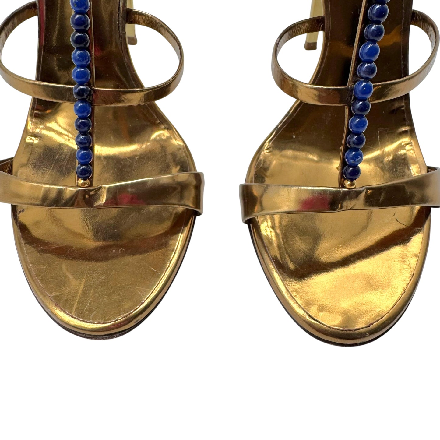 Giuseppe Zanotti Bronze Leather Blue Beaded Sandal Heels