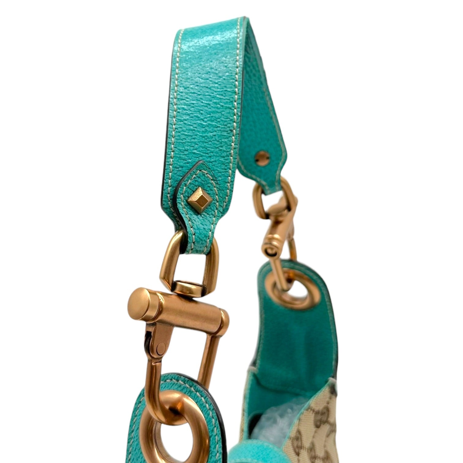Gucci Mini Piston Jackie Bag Turquoise Leather Tan Monogram