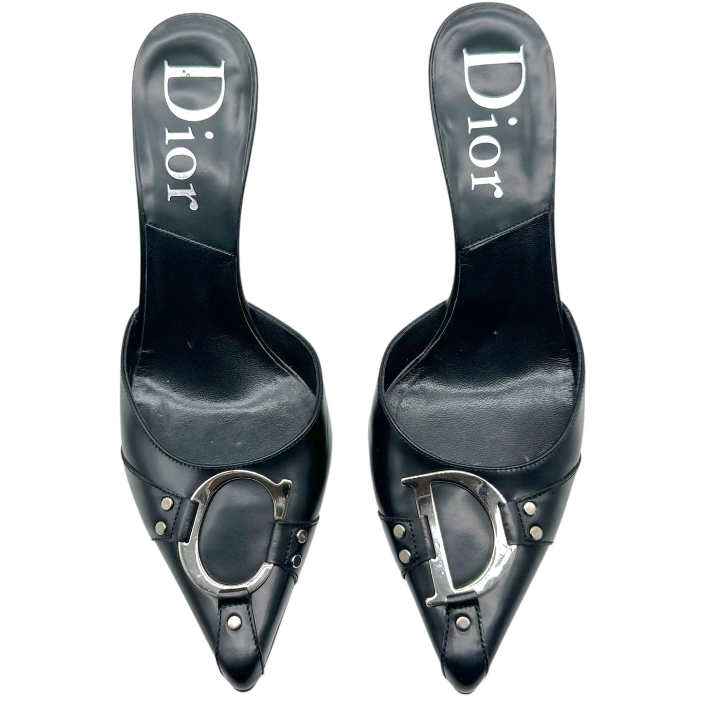 Christian Dior Black Leather Pointed Toe Mule Heels