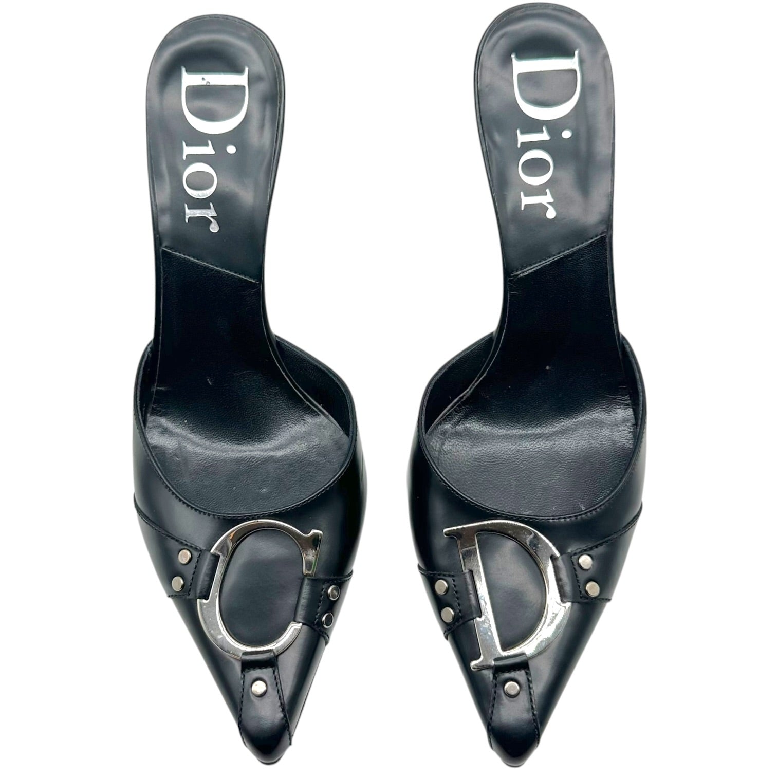 Christian Dior Black Leather Pointed Toe Mule Heels