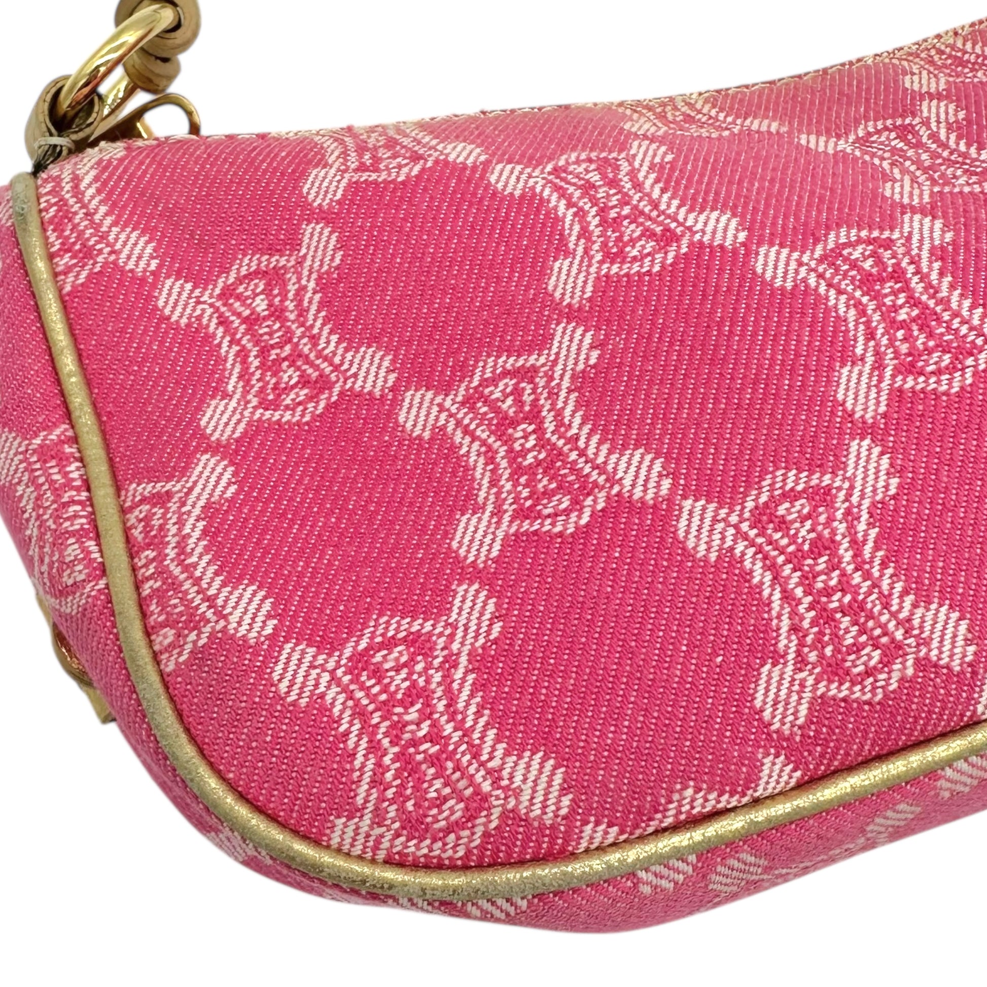 Celine Pink & Gold Denim Triomphe Monogram Pochette Bag - Outfit Repeater