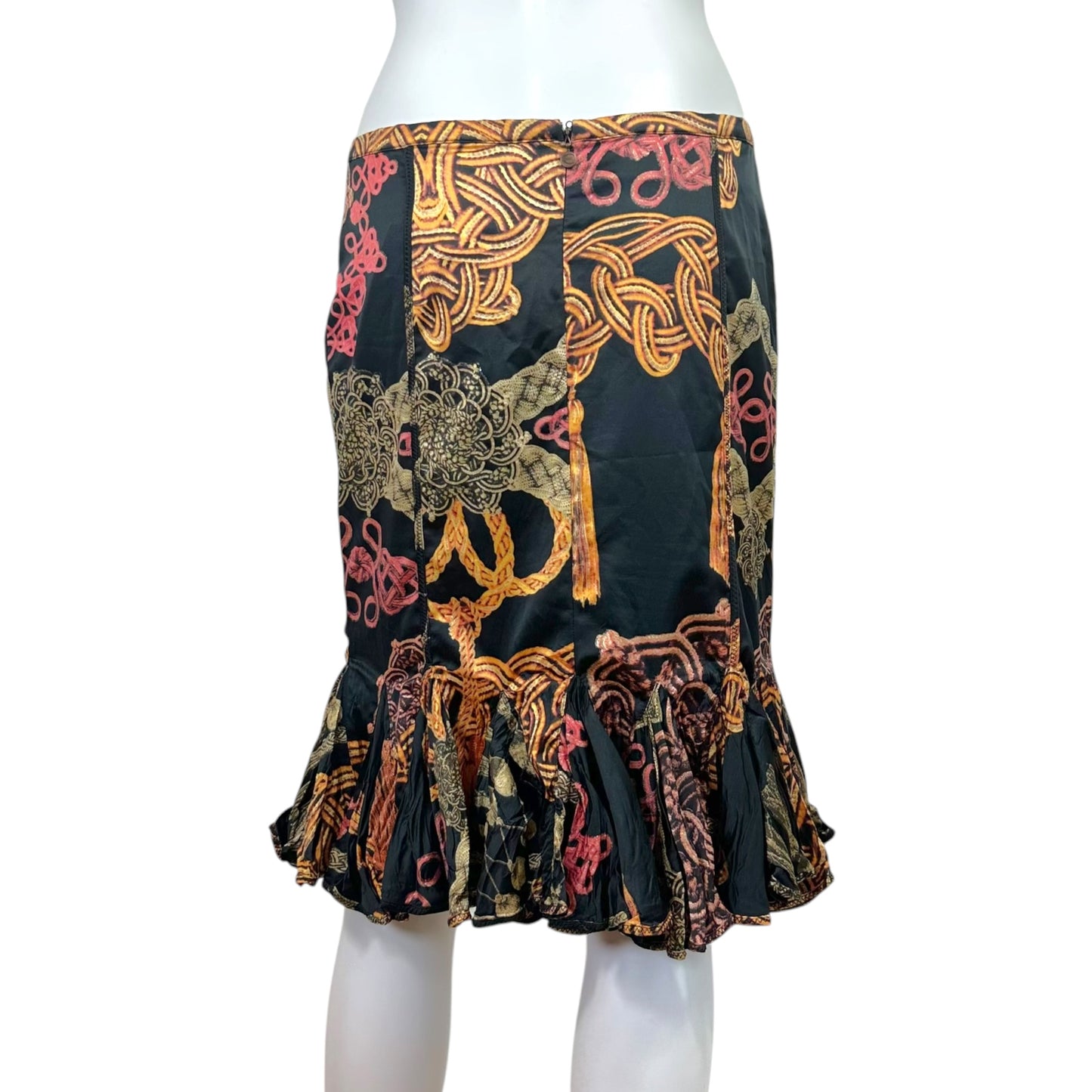 Just Cavalli Roberto Cavalli Metallic Rope Print Satin Flared Hem Midi Skirt