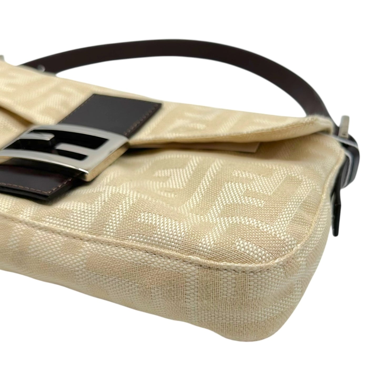 Fendi Ivory & Brown Zucca Monogram Classic Baguette Bag