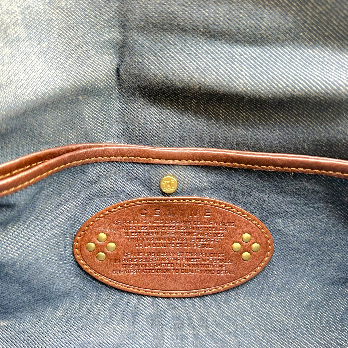 Celine Denim Shoulder Bag Triomphe Monogram Studded