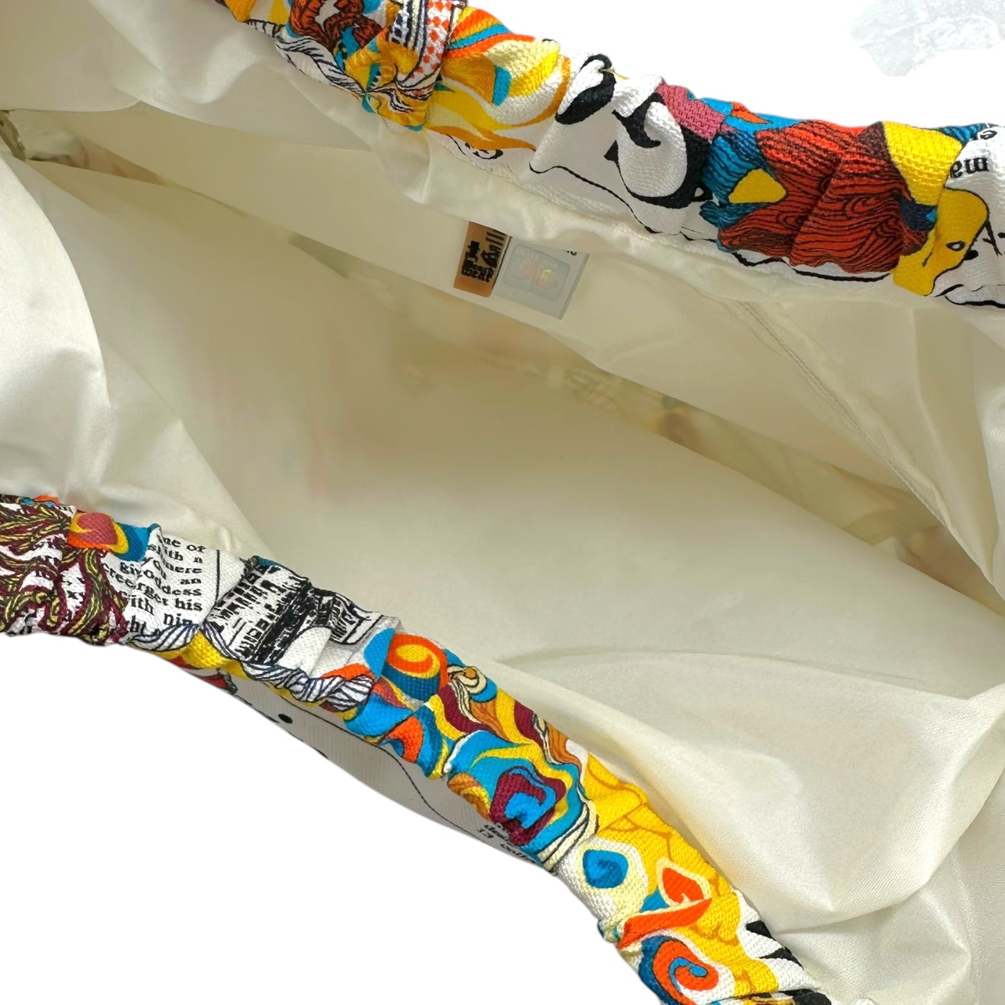John Galliano Gazette Newsprint & Multicolor Fish Lucite Handle Tote Bag