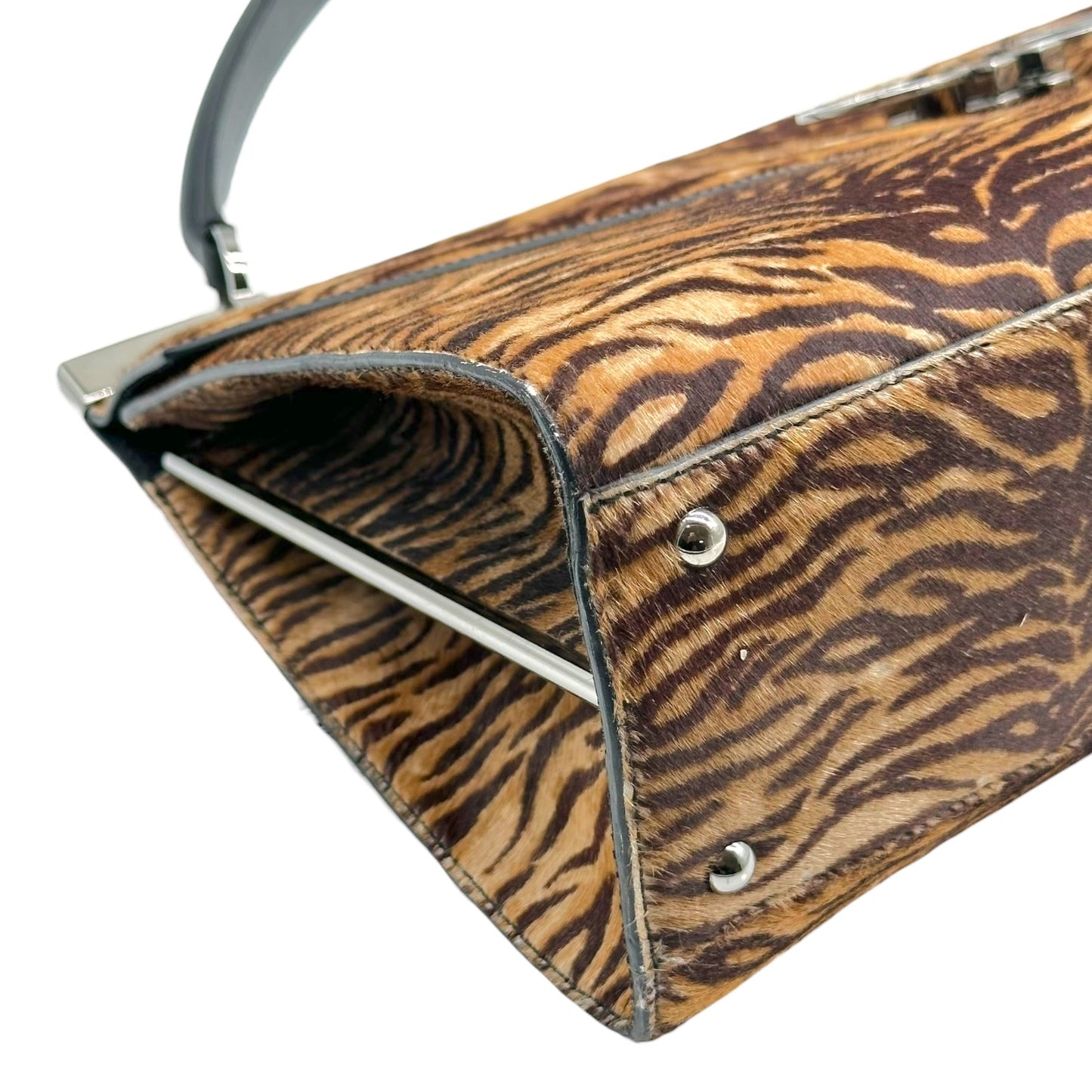 Salvatore Ferragamo Brown Zebra Print Ponyahir Large Gancini Shoulder Bag