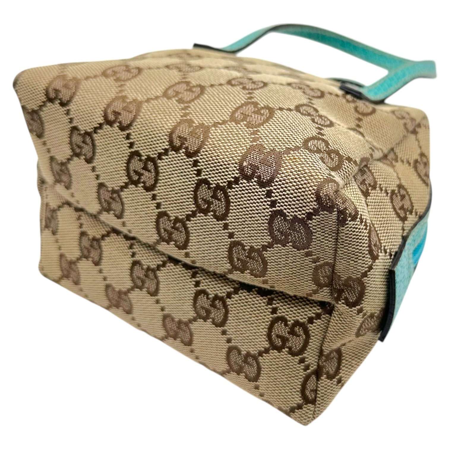 Gucci Mini Pochette Bag Tan Monogram Turquoise Leather