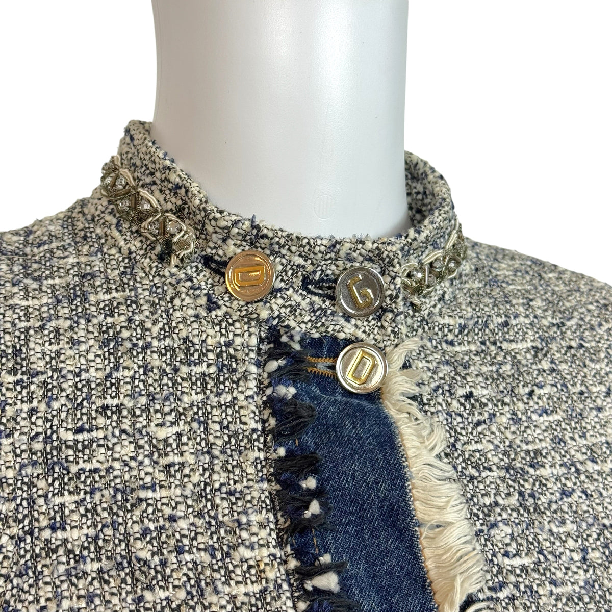 Dolce & Gabbana Tweed Denim Jacket Crystal Embellished