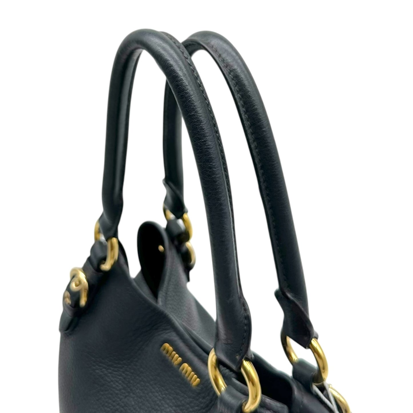 Miu Miu Black Gold Leather Top Handle Bag