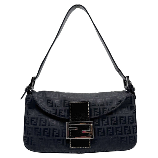 Fendi Black Zucchino Monogram Fold-Over Baguette Bag