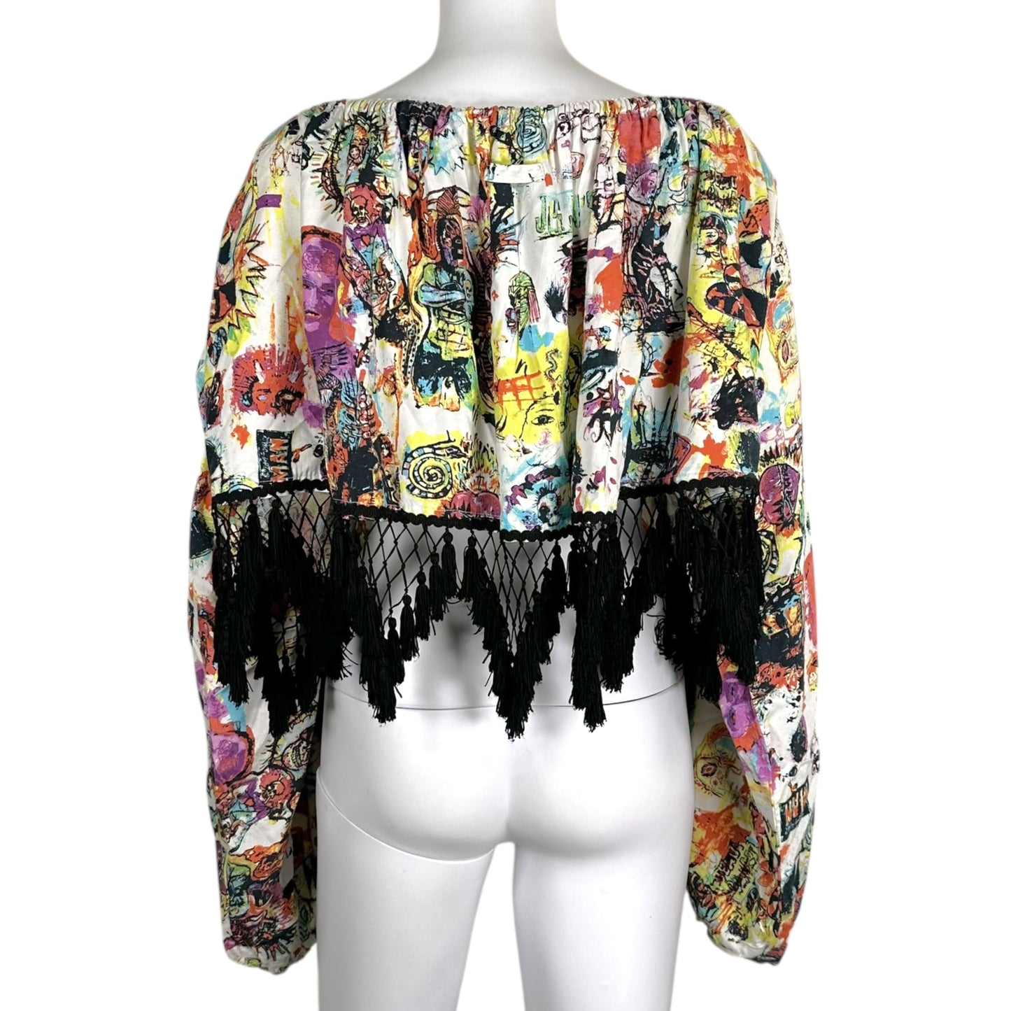 Jean Paul Gaultier Jeans Fringe Trim Multicolor Printed Off Shoulder Blouse