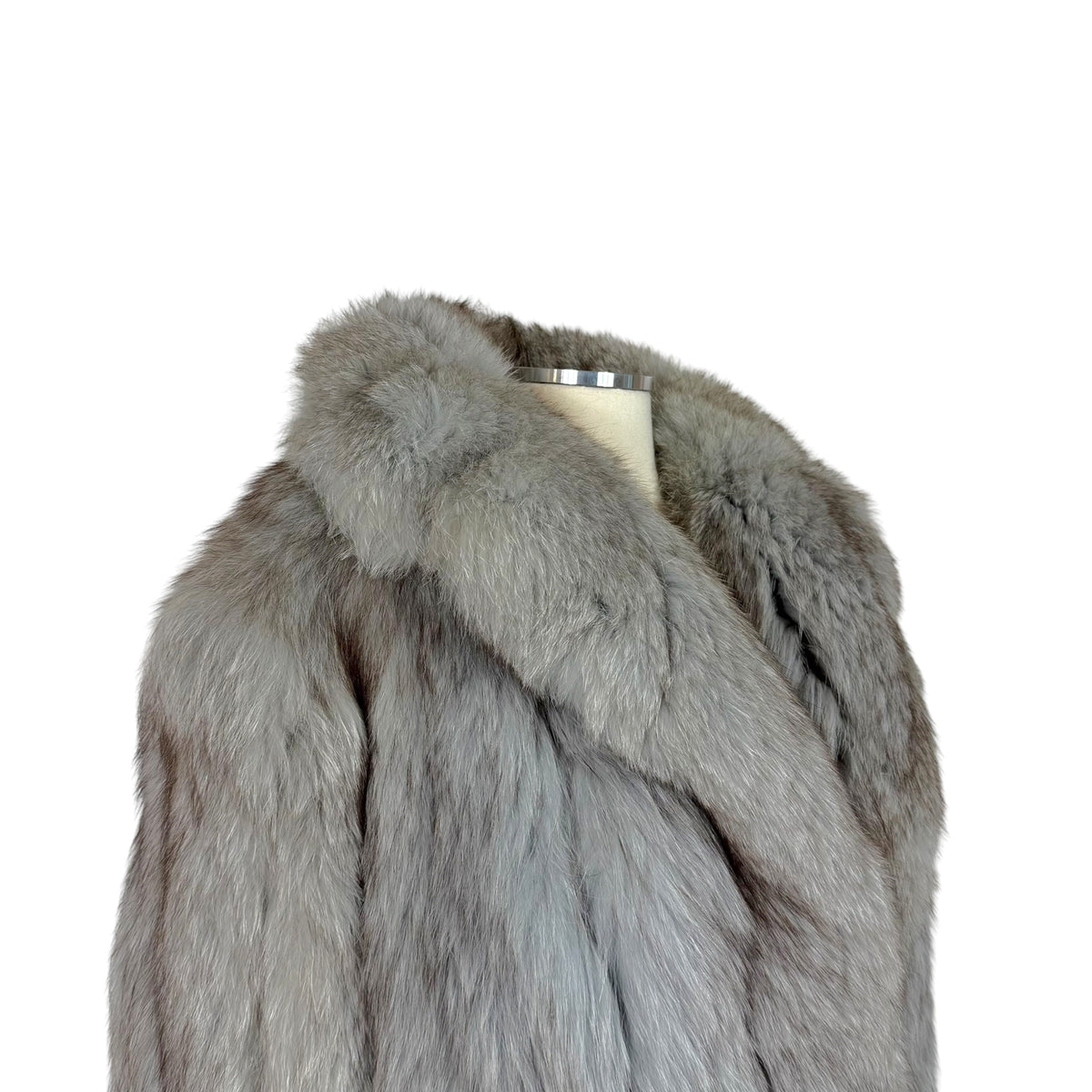 Vintage Fox Fur Coat Light Gray Open Front 1980s