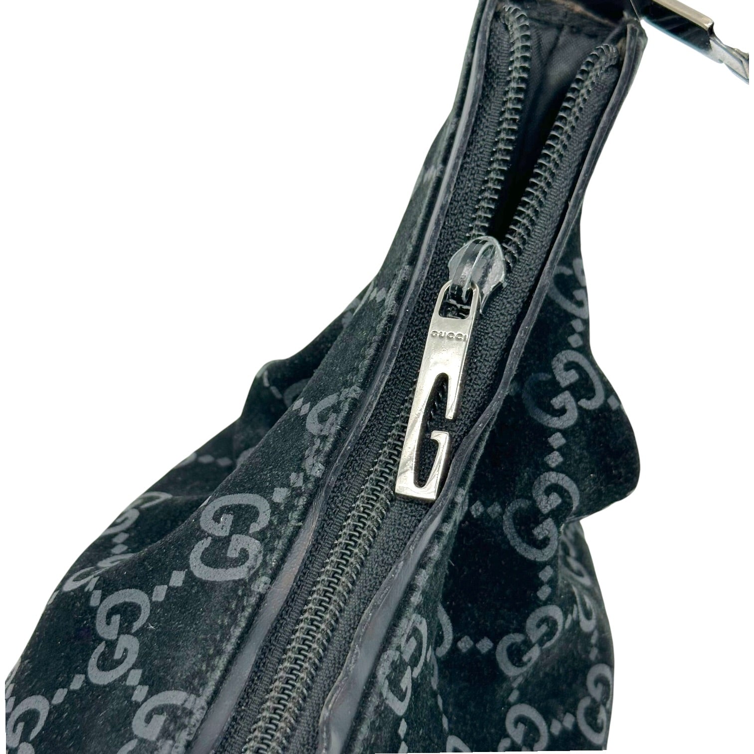 Gucci Black Suede Monogram Shoulder Bag