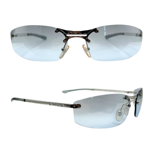 Christian Dior DiorMiniPop Blue & Silver Rimless Rectangle Sunglasses w/ Case