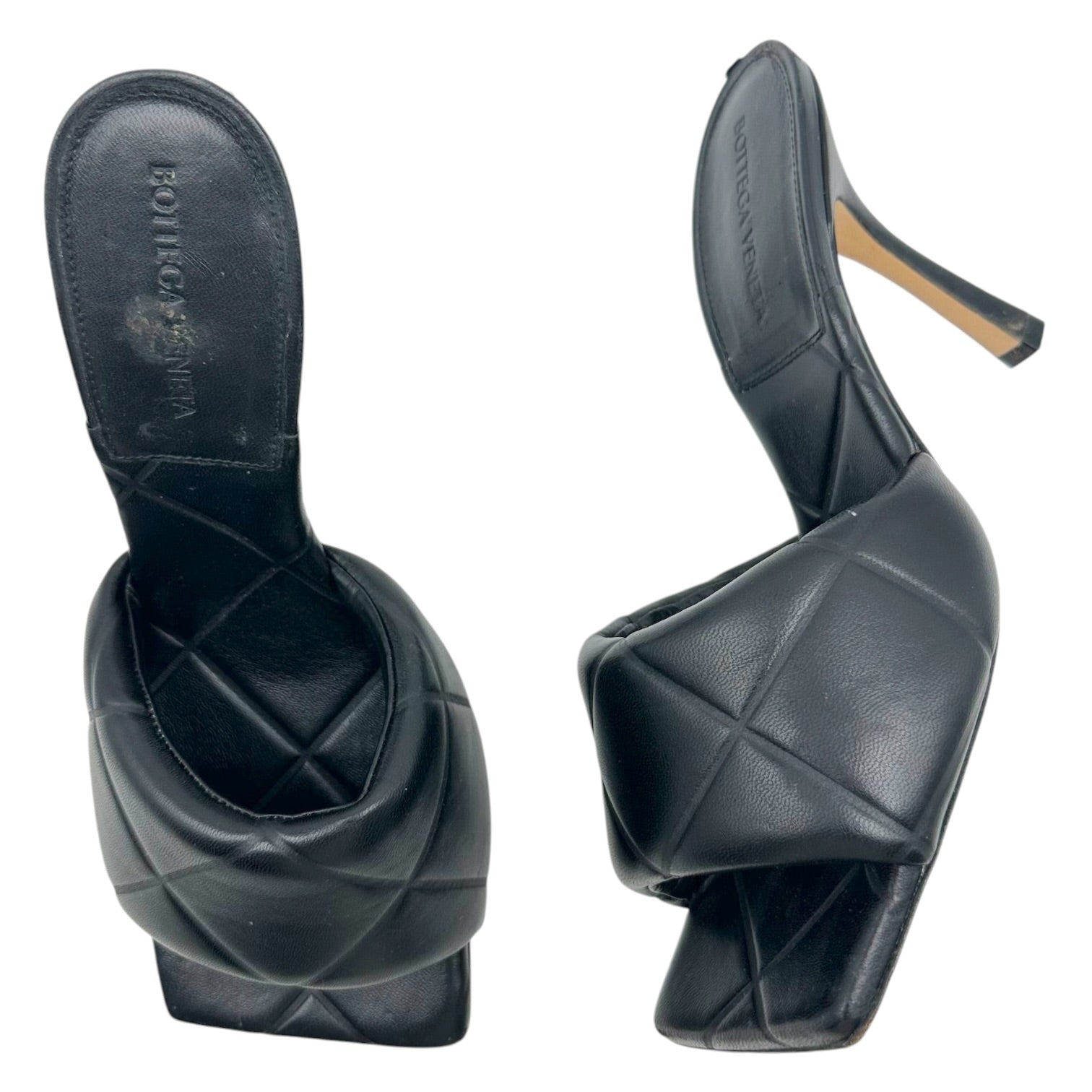 Bottega Veneta Black Leather Intrecciato Mule Heels