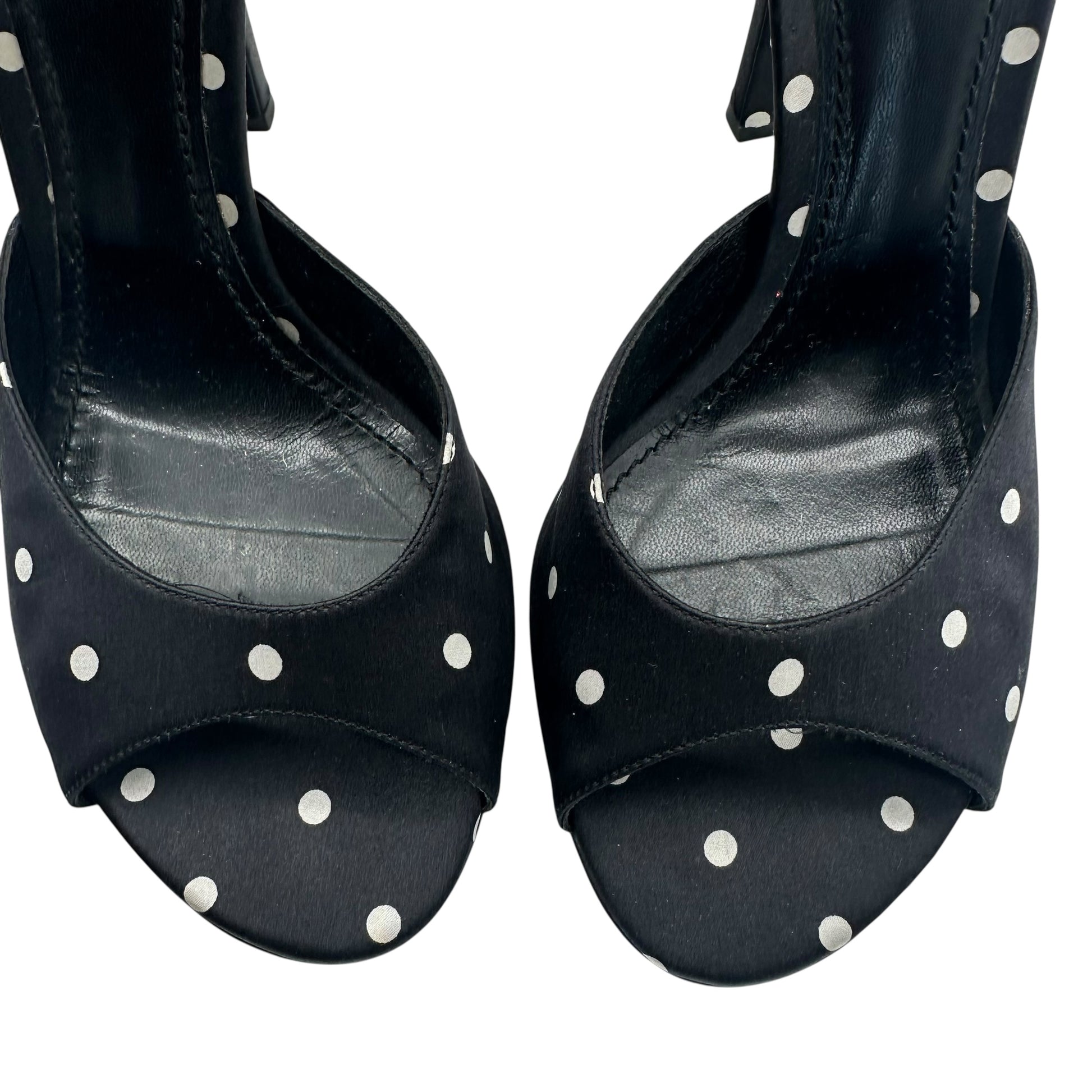 Dolce & Gabbana Black Polka Dot Silk Wrap Sandal Heels - Outfit Repeater