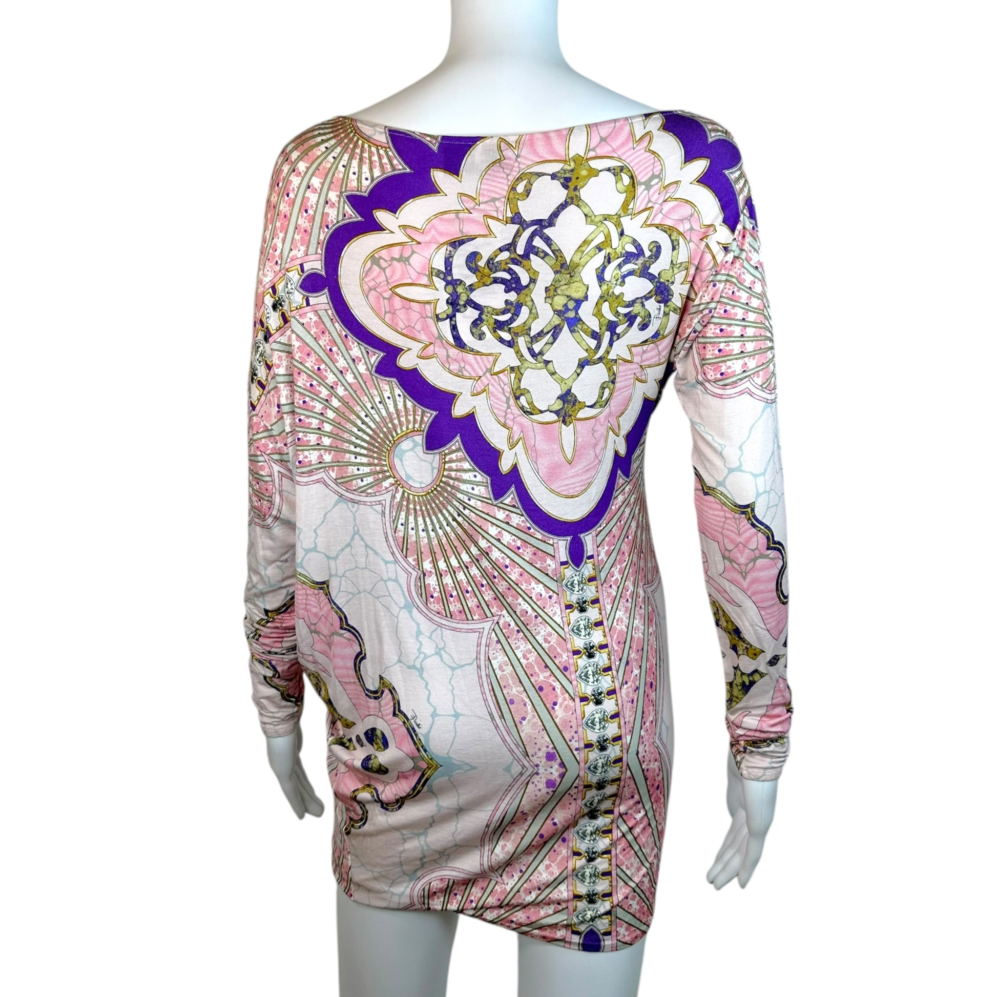 Emilio Pucci Mini Dress Pink Gray Dolman Longsleeve