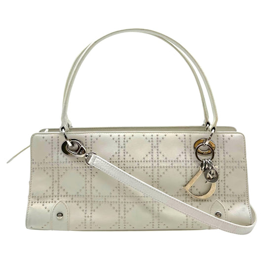 Christian Dior White Leather Studded East-West Bag