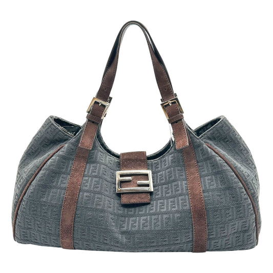 Fendi Brown Suede & Navy Chenille Zucca Shoulder Bag