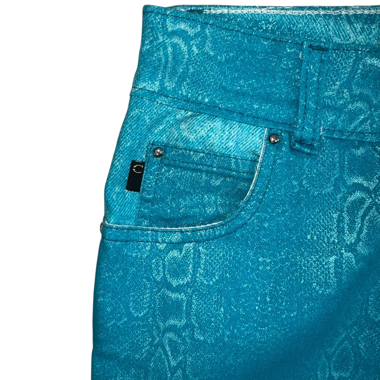 Just Cavalli Roberto Cavalli Teal Blue Snakeskin Print Jeans