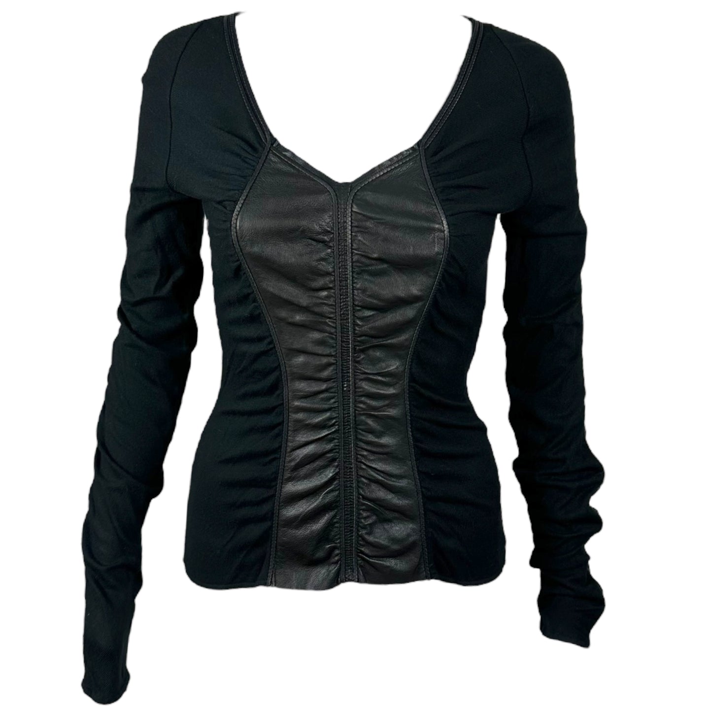 Roberto Cavalli F/W 2003 Black Leather Panel Knit Top