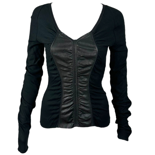 Roberto Cavalli F/W 2003 Black Leather Panel Knit Top