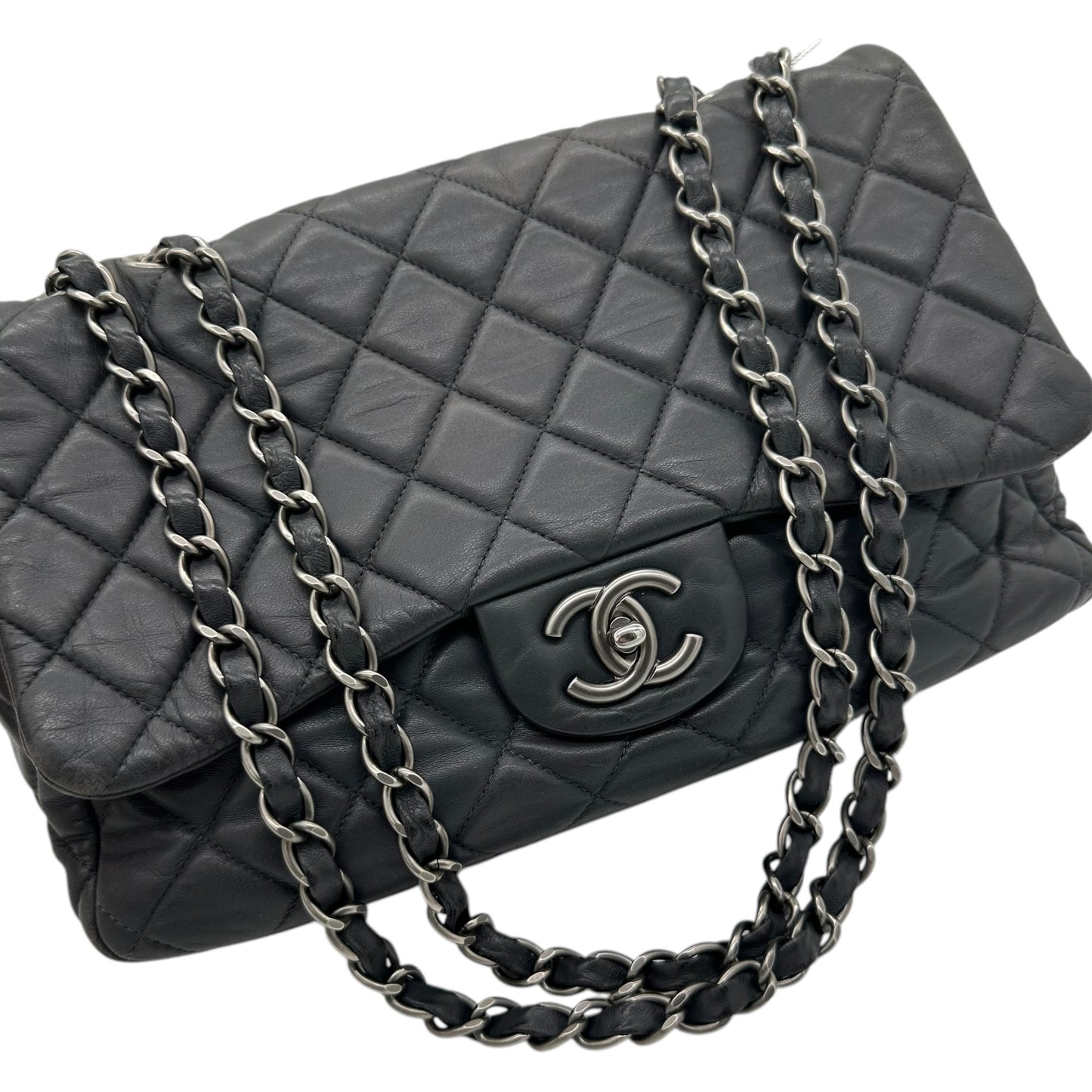 Chanel 2008 Gray Lambskin Jumbo Single Flap Bag