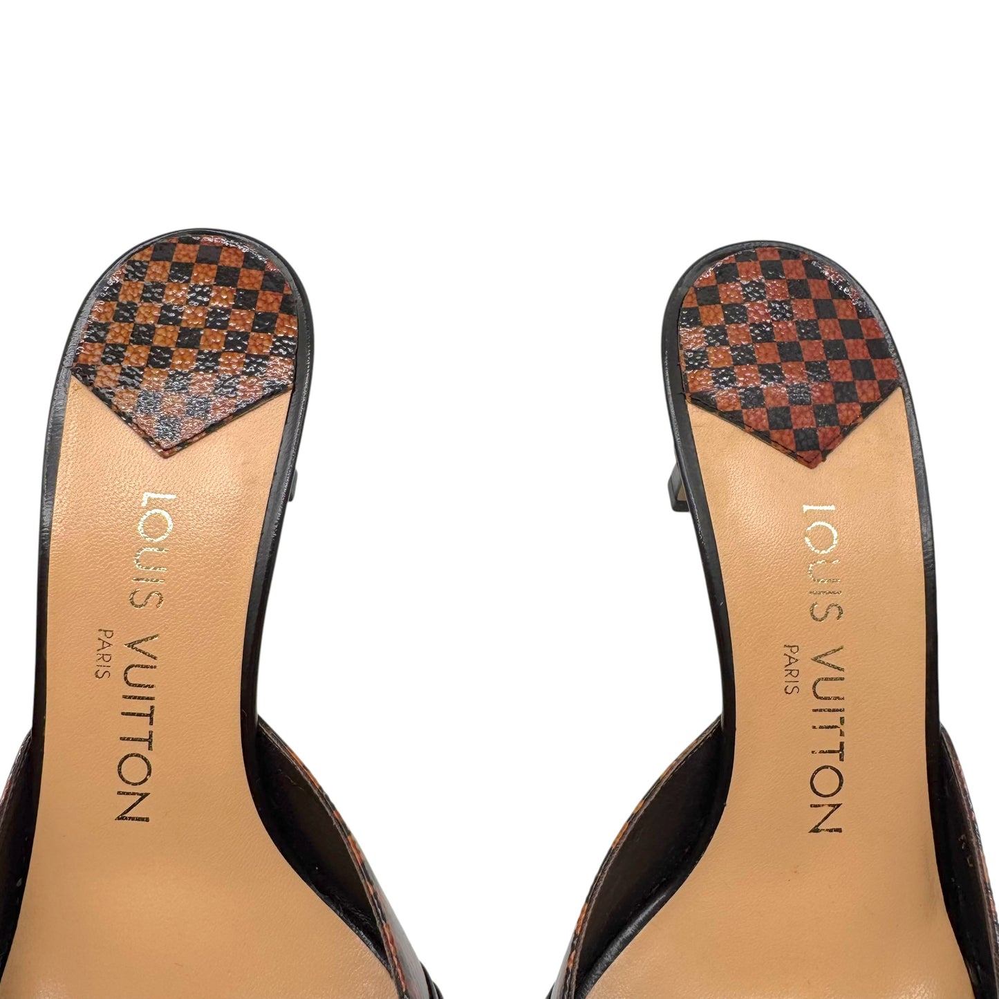 Louis Vuitton Damier Ebene Kitten Heel Mule Sandals