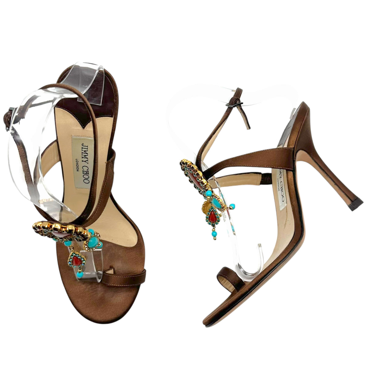 Jimmy Choo Turquoise Crystal Embellished Sandal Heels