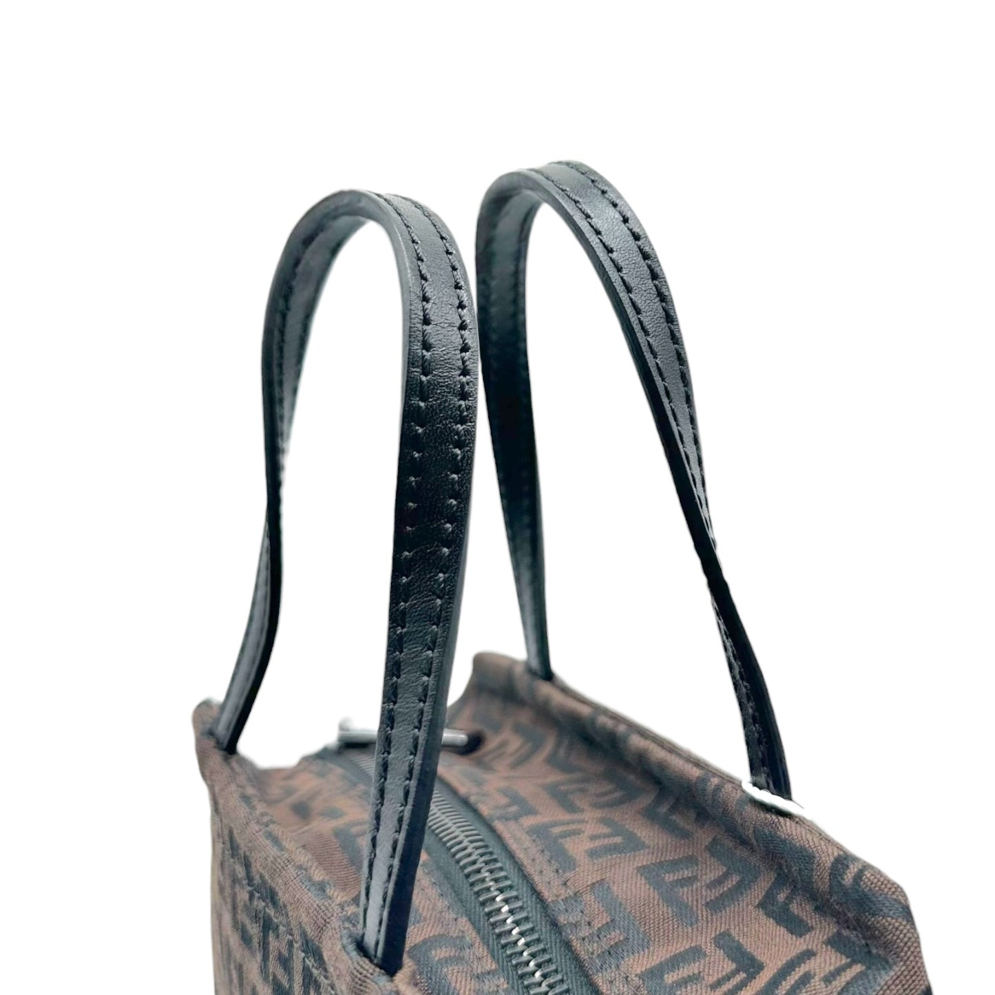 Fendi Brown & Black Zucchino Monogram Top Handle Square Pochette Bag