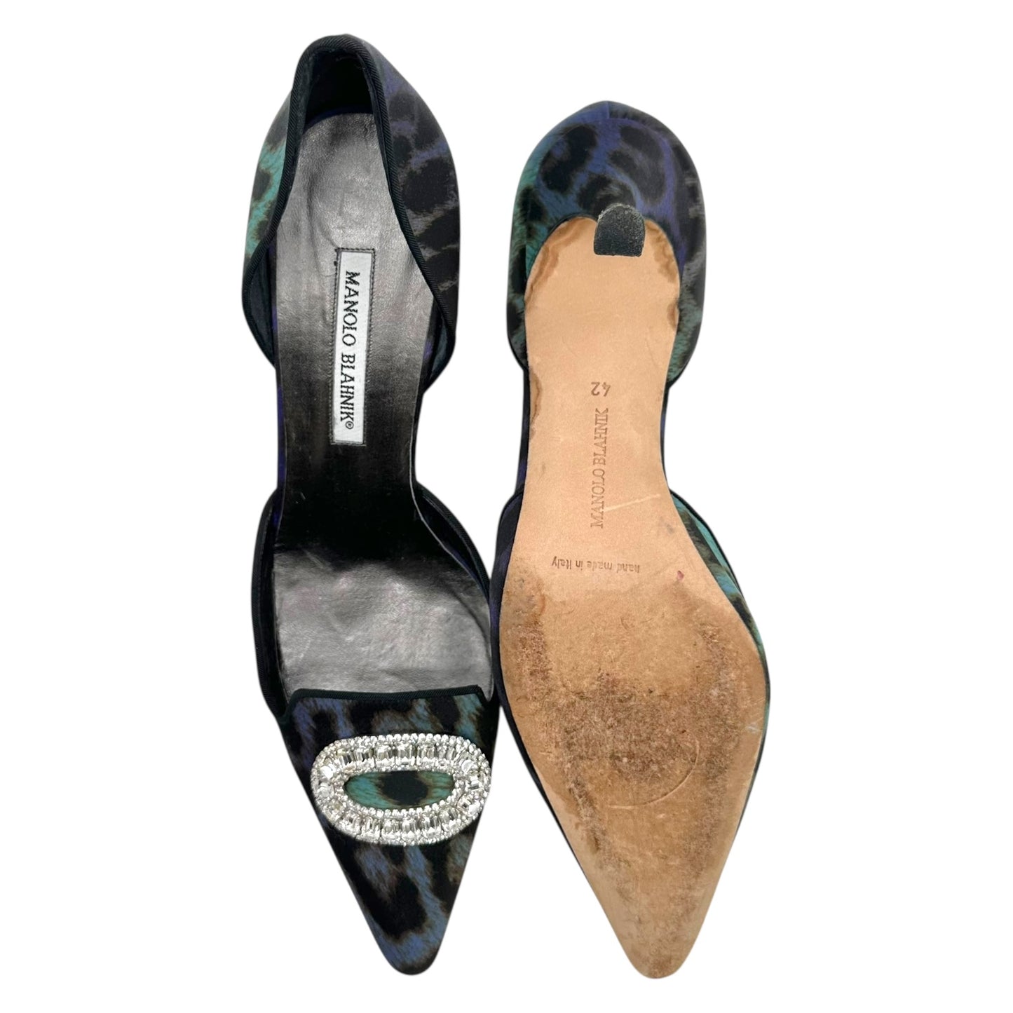 Manolo Blahnik Purple Leopard Print D'Orsay Kitten Heels