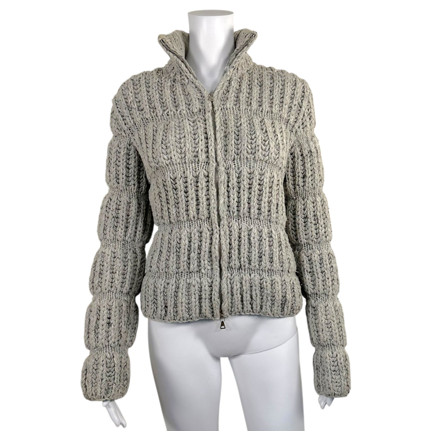 Prada Merino Wool Gray Double Zipper Chunky Sweater - Outfit Repeater