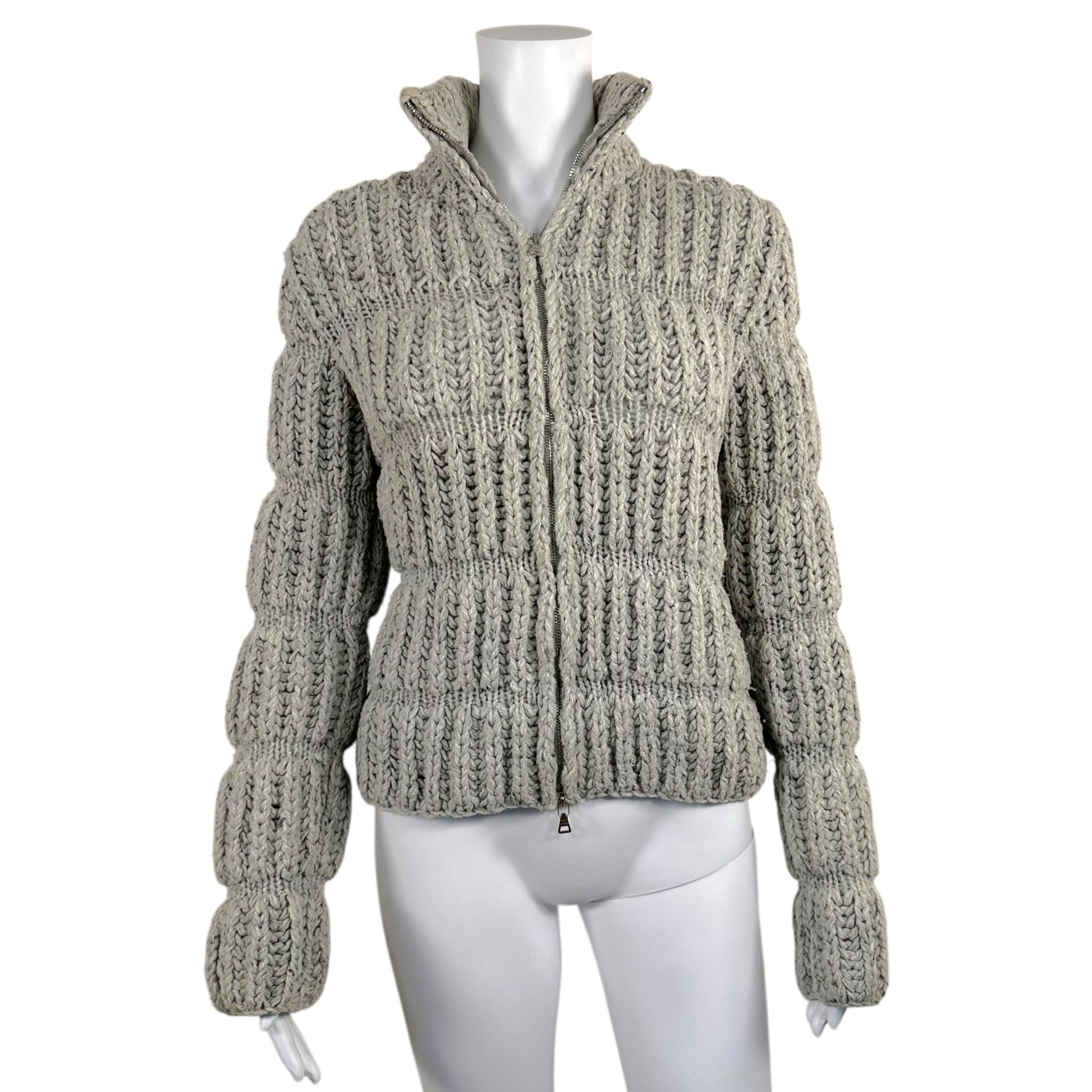 Prada Merino Wool Gray Double Zipper Chunky Sweater - Outfit Repeater