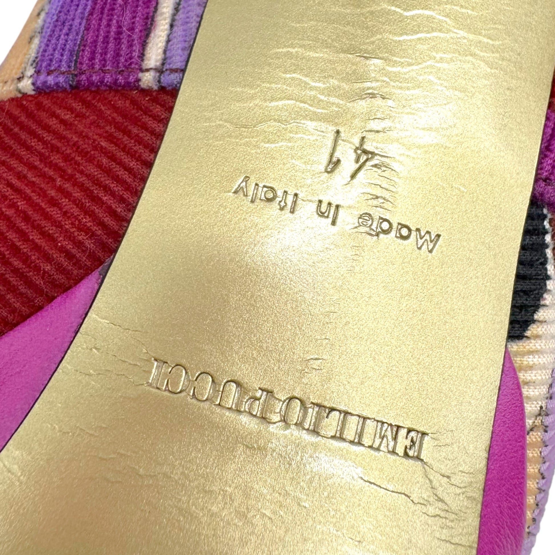 Emilio Pucci Purple Printed Corduroy Platform Clog Heels