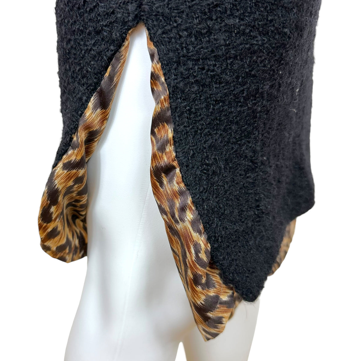 Dolce & Gabbana Black Tweed Denim Leopard Print Midi Skirt