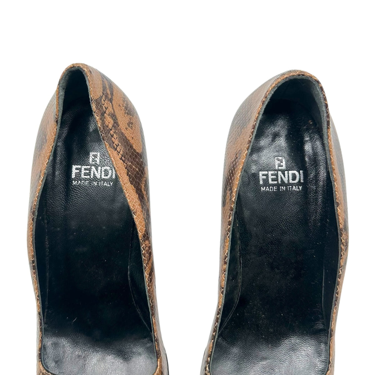 Fendi Brown Snakeskin FF Logo Toe Pumps