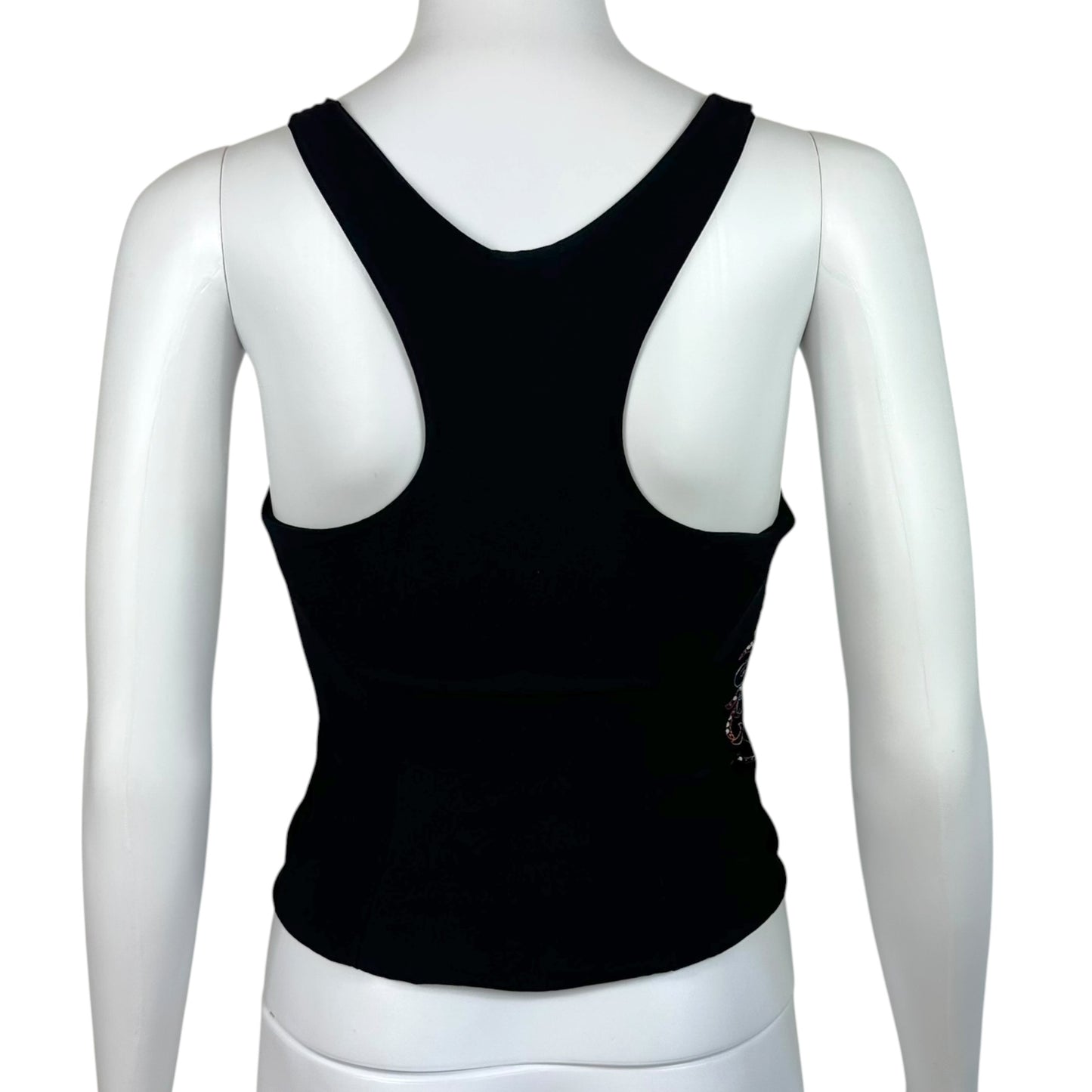 Versace Classic Black Rhinestone & Multicolor Embroidered Crop Tank