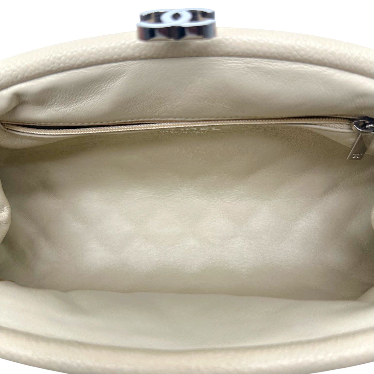 Chanel Light Beige Caviar Leather Crescent Clutch Bag
