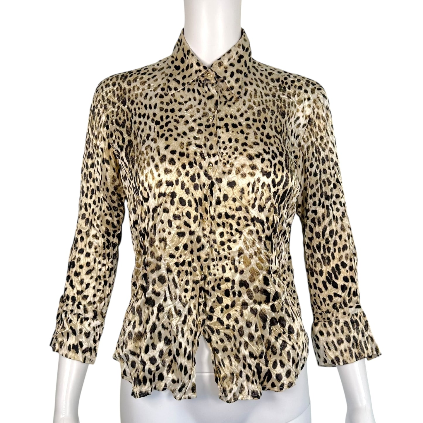 Roberto Cavalli 90's Silk Leopard Print 3/4 Sleeve Blouse