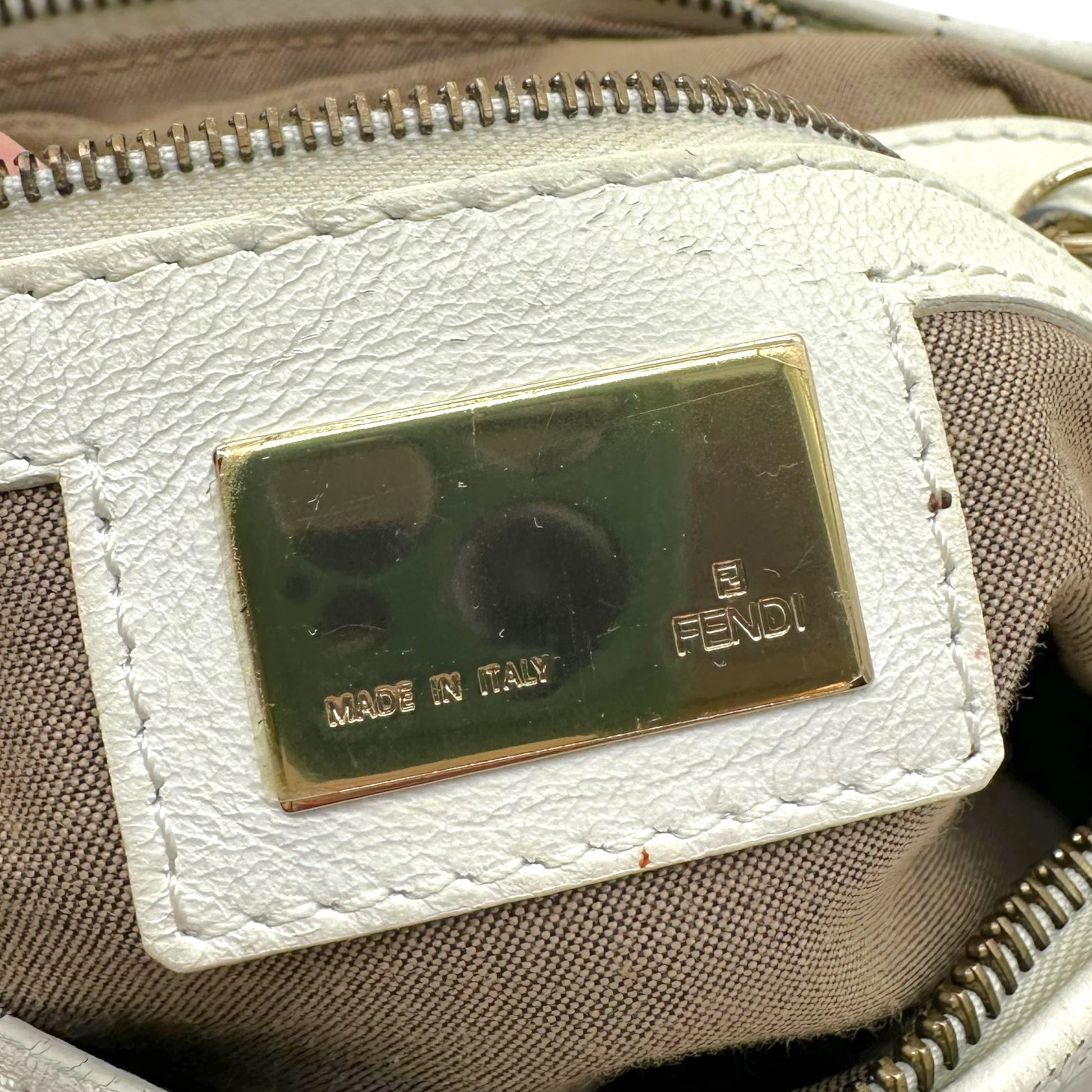 Fendi Large Chef Shoulder Bag White Perforated Leather