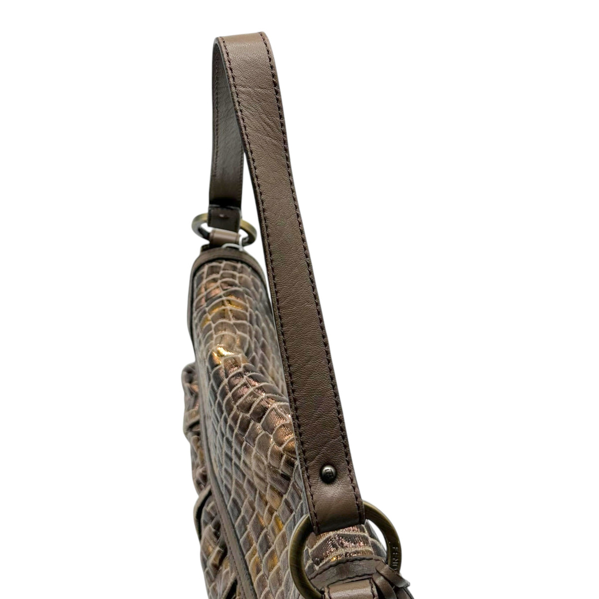 Fendi Brown Metallic 'Croc' Canvas Embossed Medium Chef Bag