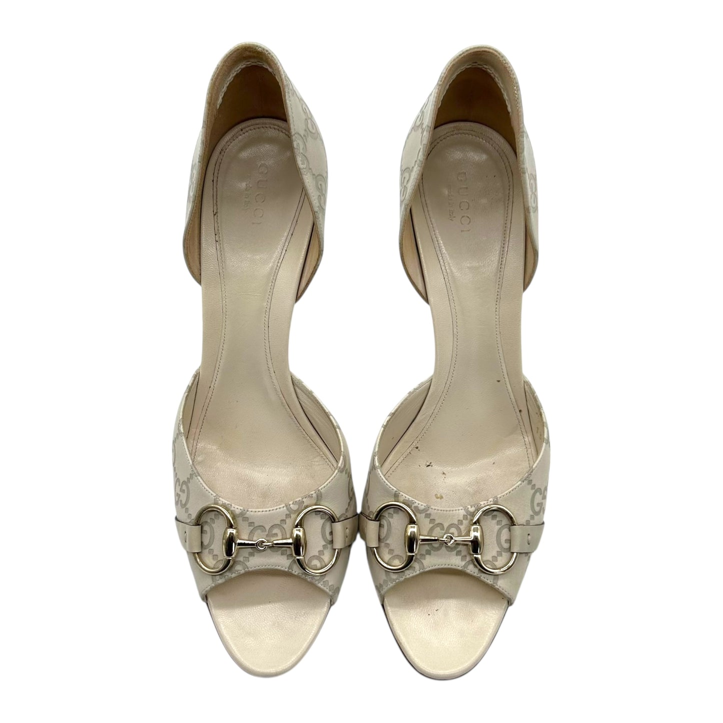 Gucci Ivory Leather Guccissima Horsebit Kitten Heels