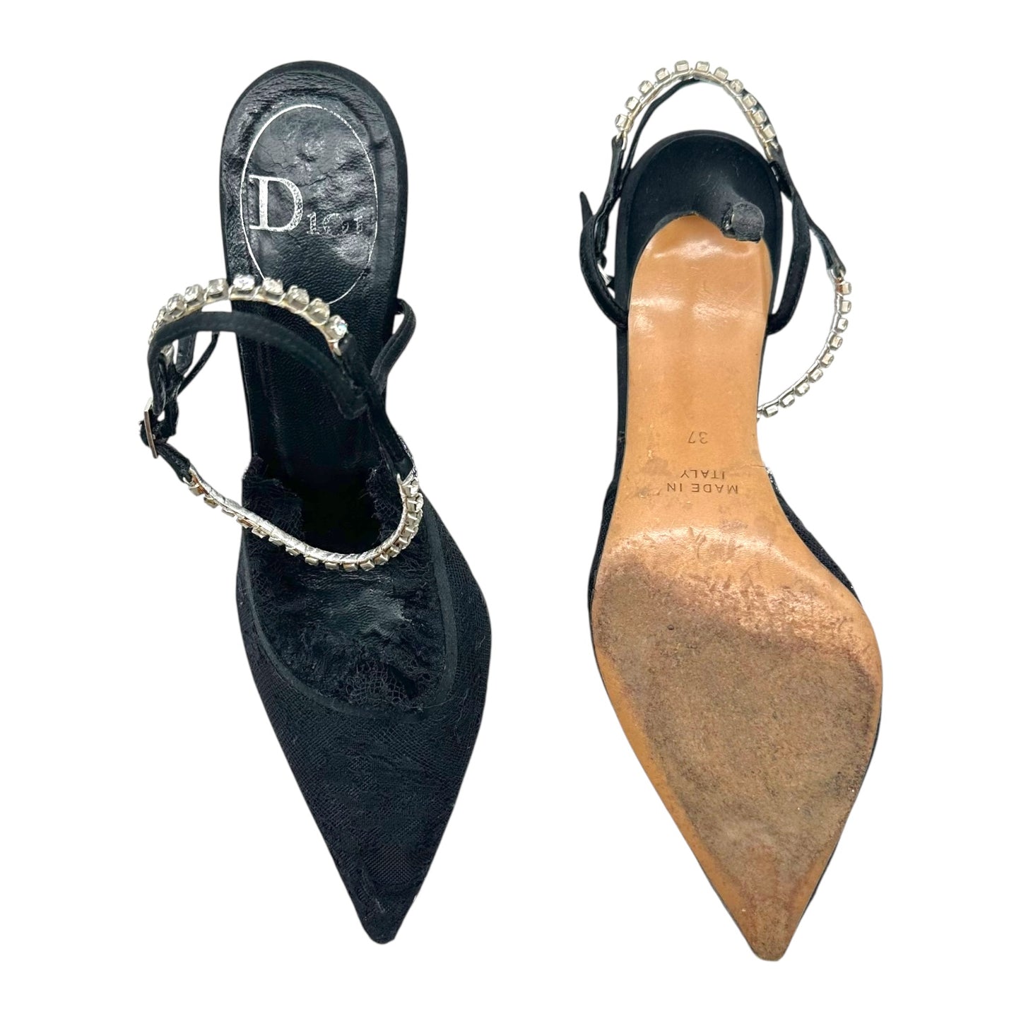 Christian Dior Black Lace & Crystal Pointed Toe Heels