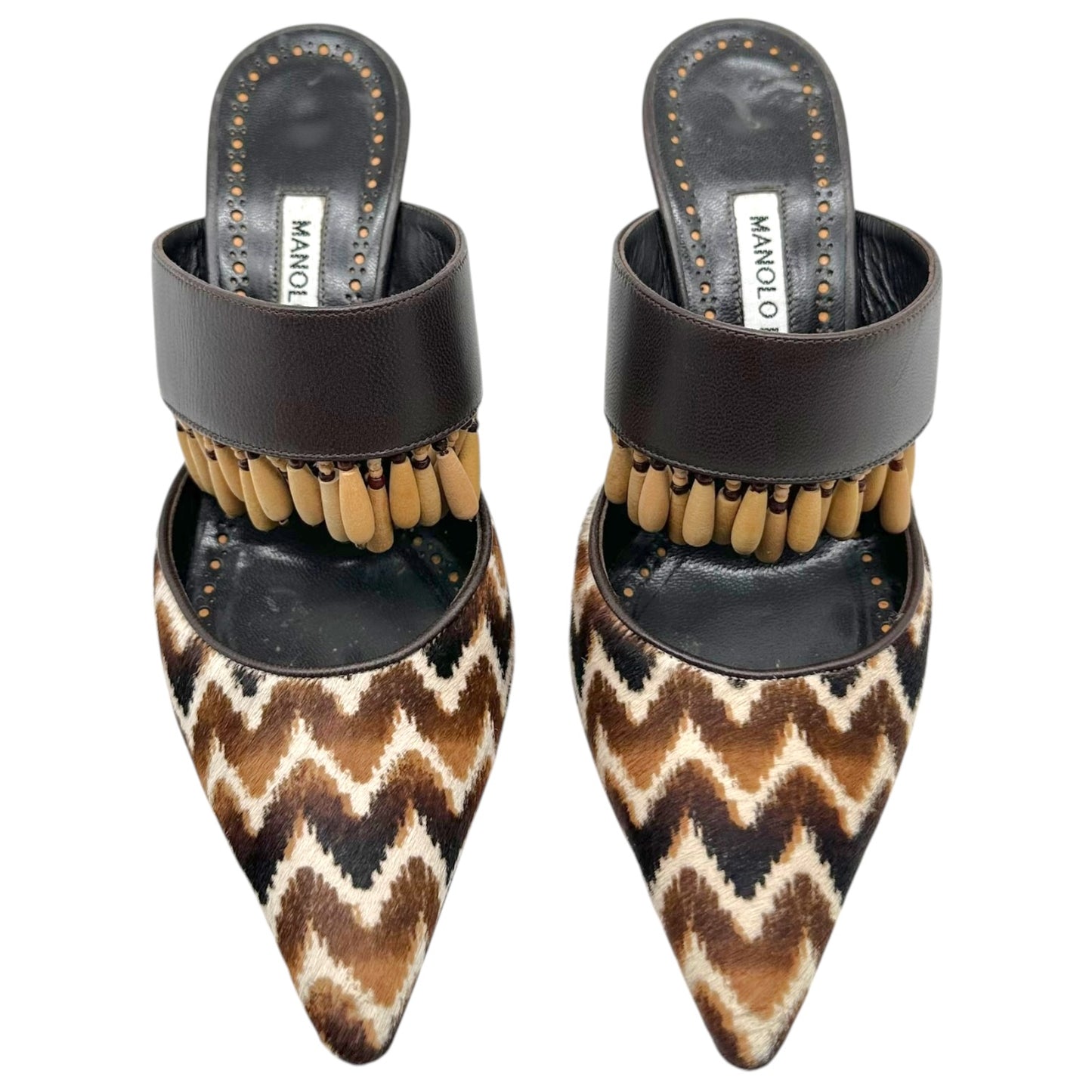 Manolo Blahnik Brown Wood Charm Mule Heels