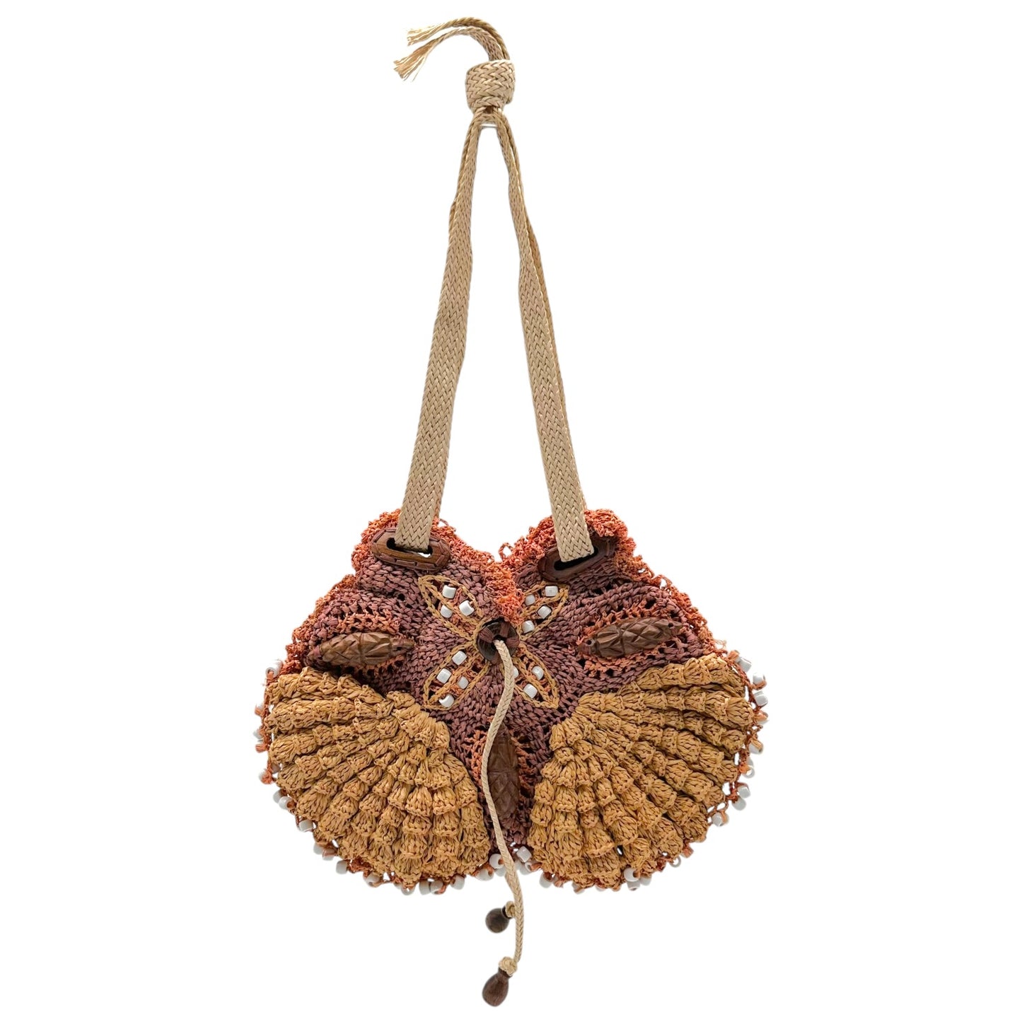 Jamin Peuch Beaded Raffia Bag Brown Terracotta