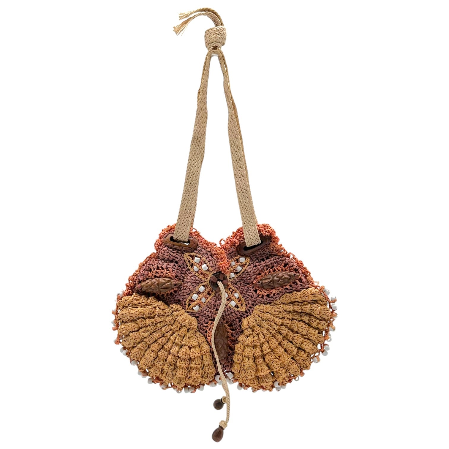 Jamin Peuch Beaded Raffia Bag Brown Terracotta
