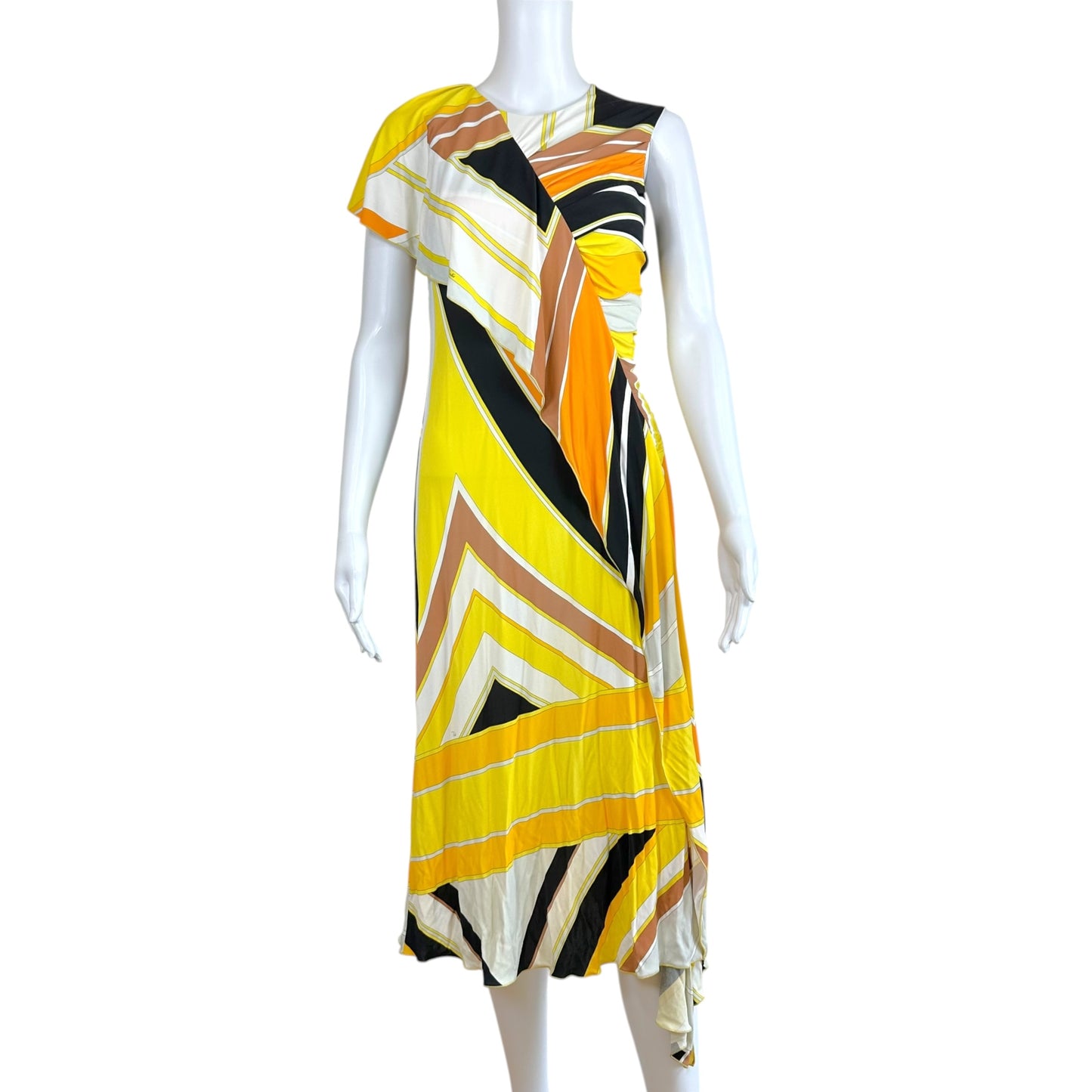 Emilio Pucci Asymmetrical Silk Midi Dress Yellow Orange