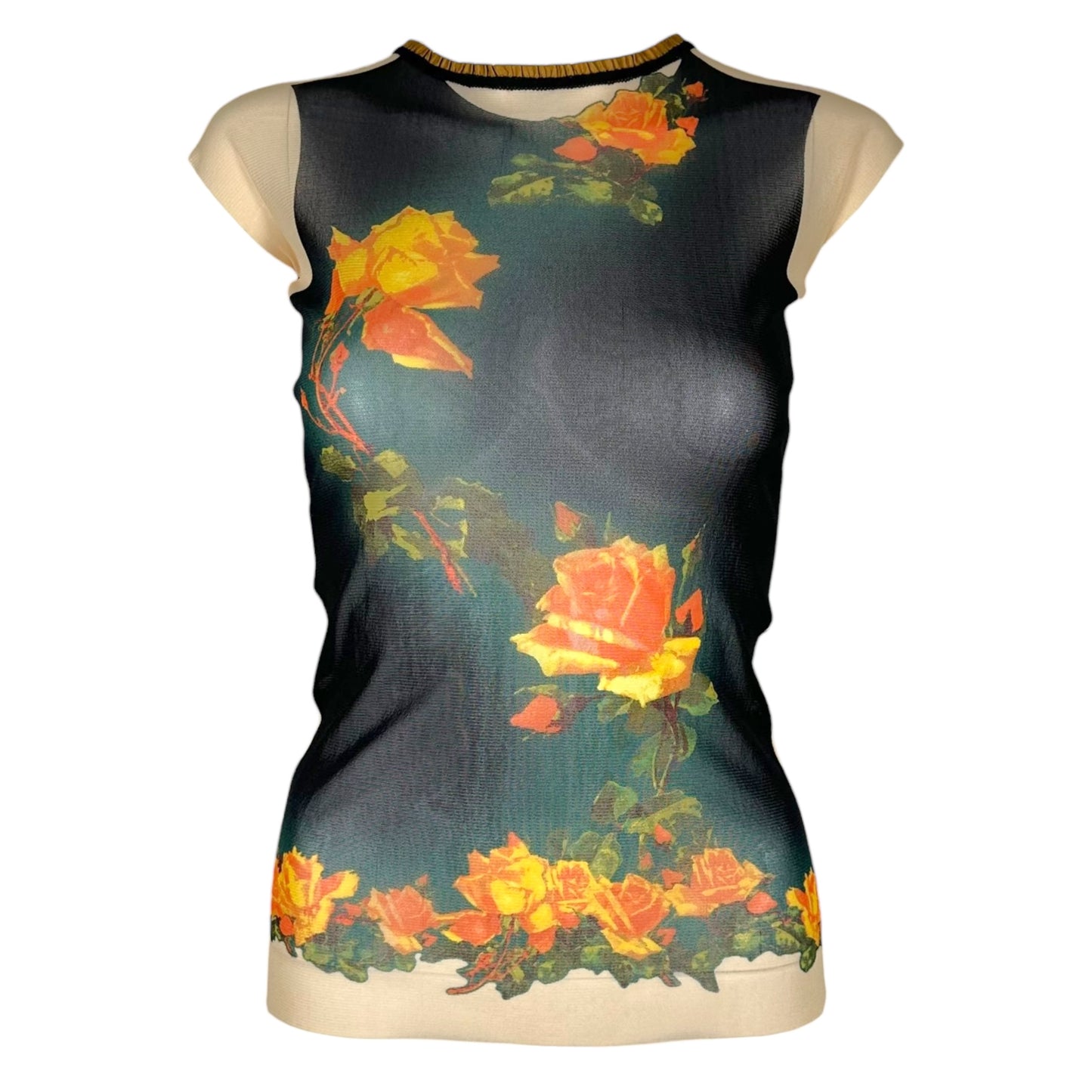 Jean Paul Gaultier Mesh Rose Printed T-Shirt