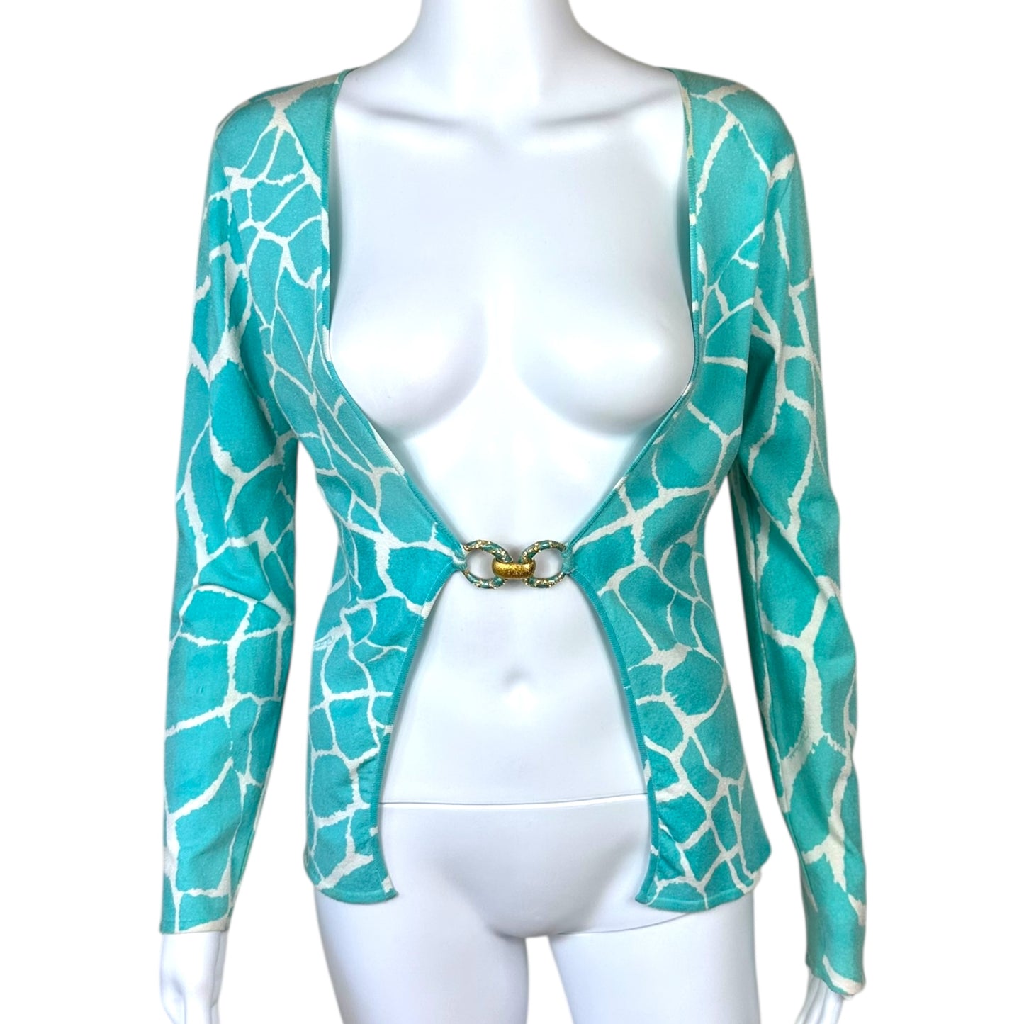 Roberto Cavalli Blue Giraffe Print Cardigan